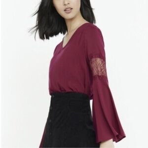 Express Elegant Burgundy Lace Sleeve Women's Top